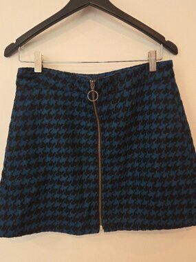OAT New York “Feeling Zippy” Blue & Black Houndstooth Mini Skirt Size 28 (US 6)